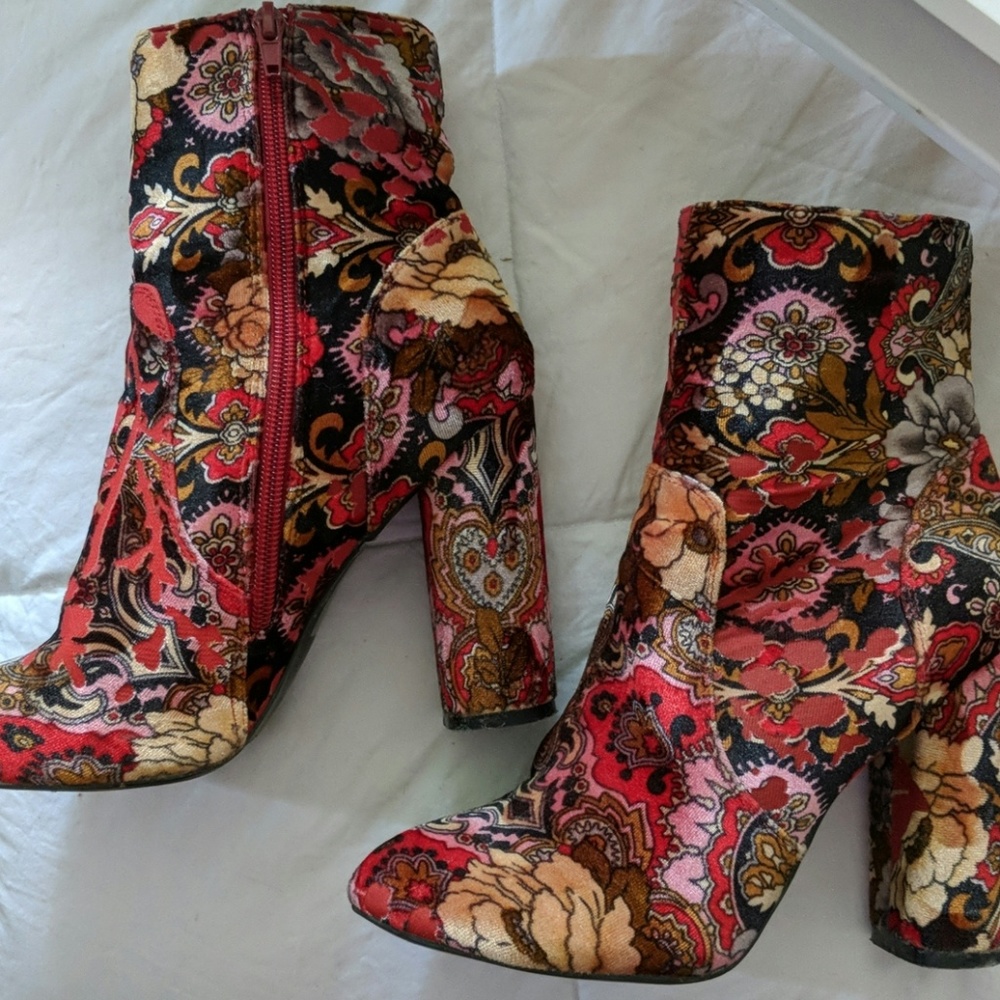 Velvet floral booties